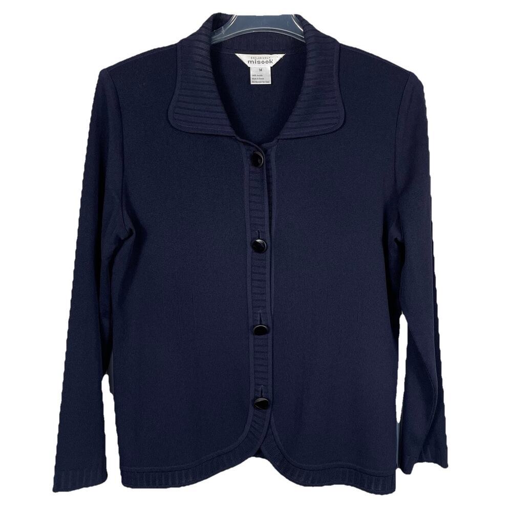 Misook Navy Button-Front Women's Cardigan Sweater